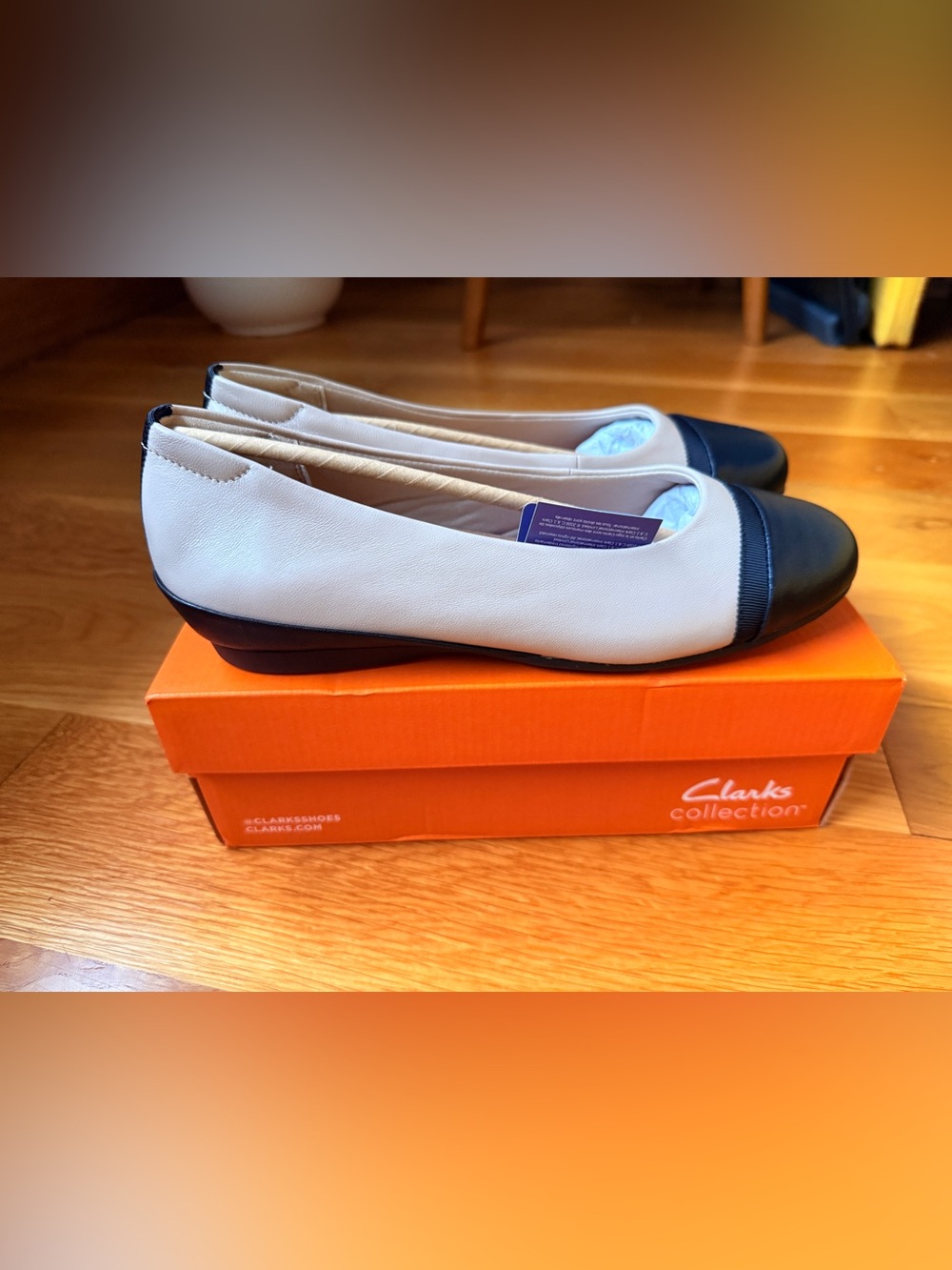 Clarks Two-Tone Leather Ballet Flats - White and Black